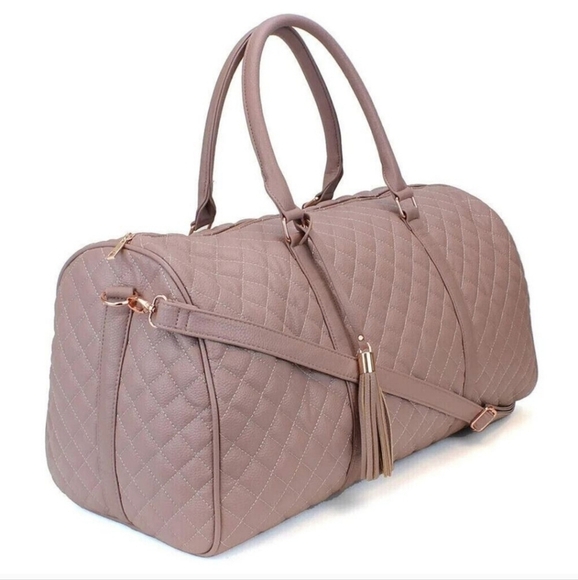 (Ms Lovely) Vegan Leather Duffle Mauve Weekender Bag Quilted - Picture 1 of 4
